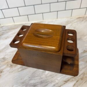Tobacco 6-Pipe Stand with Built-In Humidor Classic Wooden Vintage Mid-Century